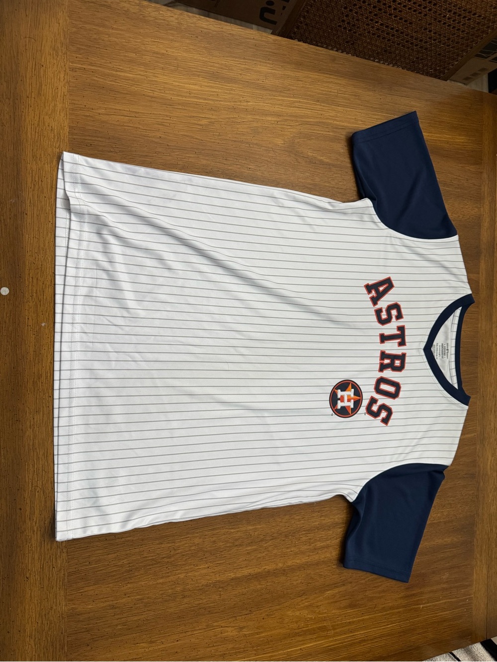 Genuine Merchandise Astros Pinstripe Baseball Tee - White & Navy